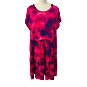 LuLaRoe Pink & Purple Tie-Dye Arial Pocket Dress Knit Short Sleeve sz L NWT!
